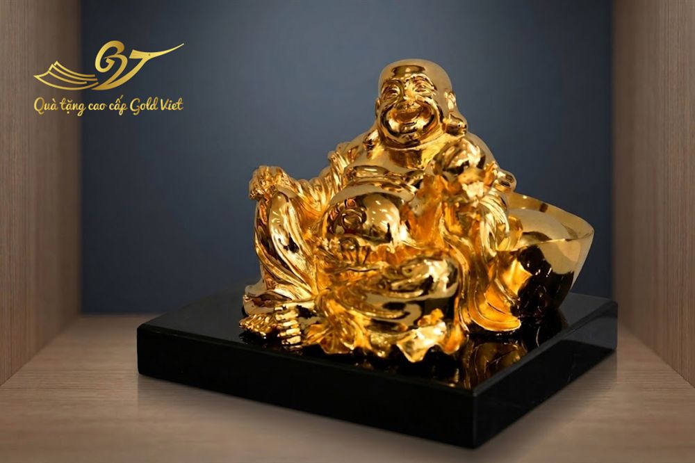Tượng phật di lặc mạ vàng 24k - Di Lặc Phúc Khí Chiêu Tài