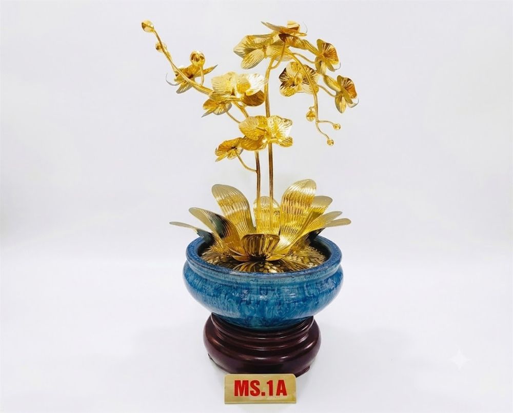 Cây hoa lan đúc đồng mạ vàng 24k - 2 cành