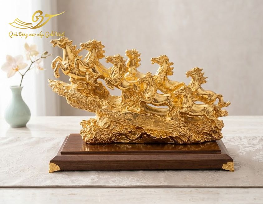 Tượng bát mã truy phong mạ vàng