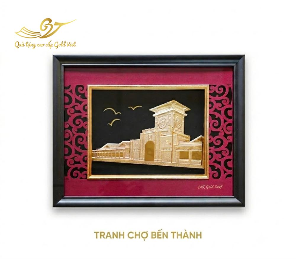 Tranh chợ bến thành mạ vàng 27x34 cm