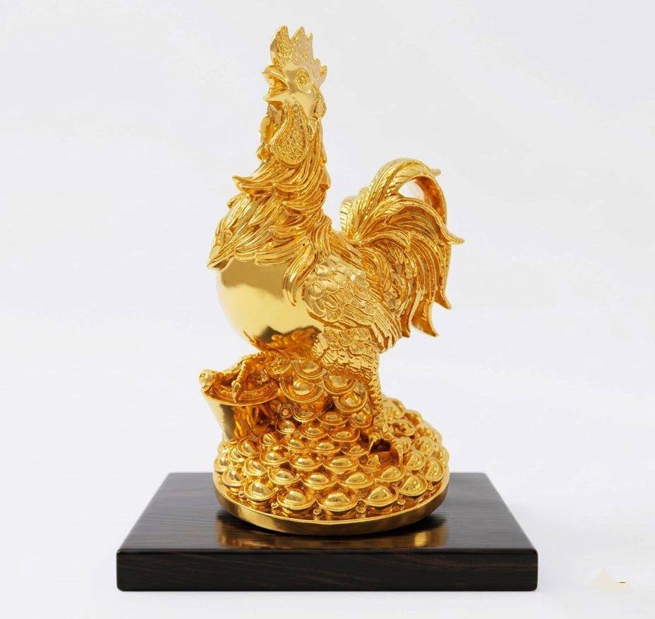 Tượng gà tài lộc mạ vàng 24k