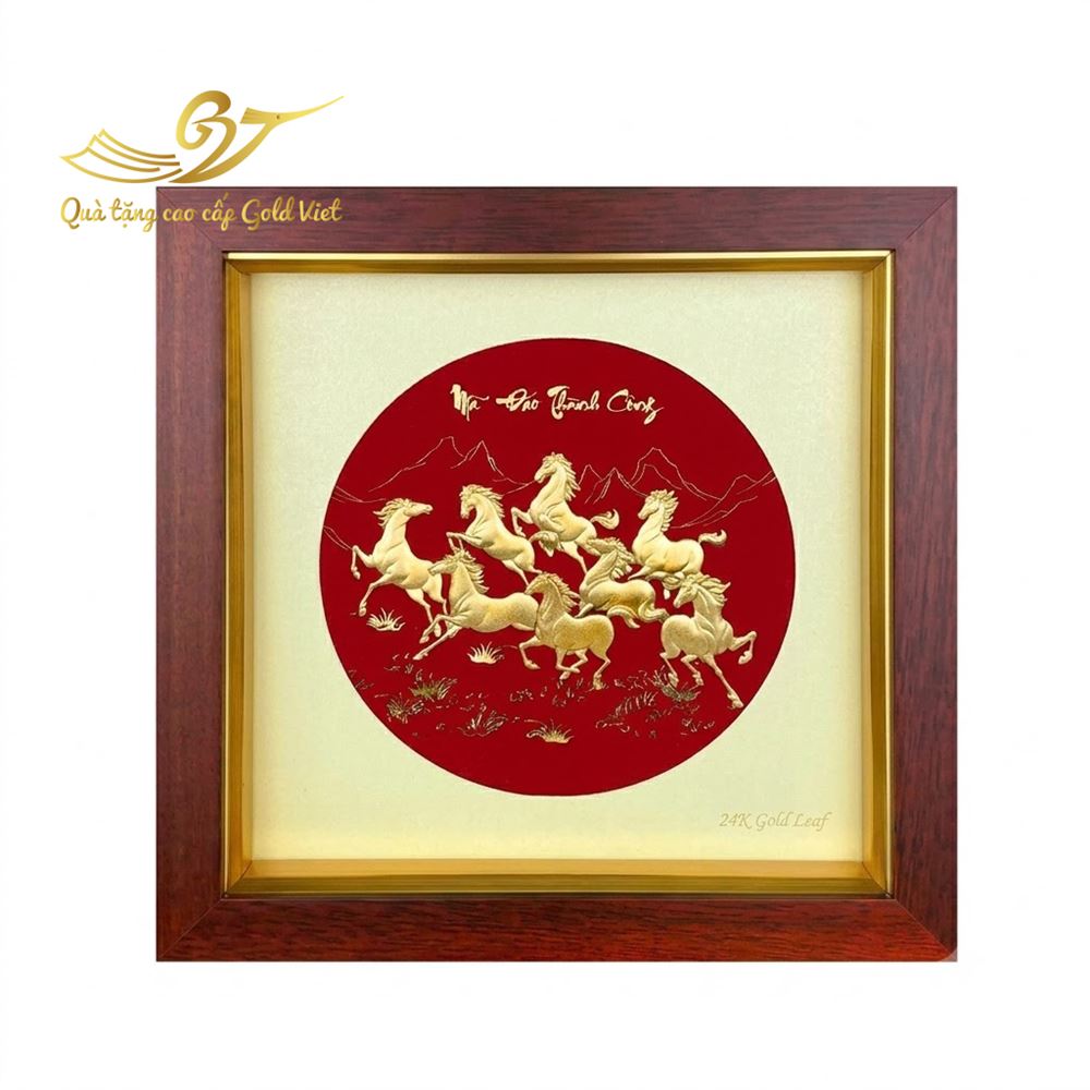 Tranh Mã Đáo Thành Công Mạ Vàng 24k - 25x25 cm