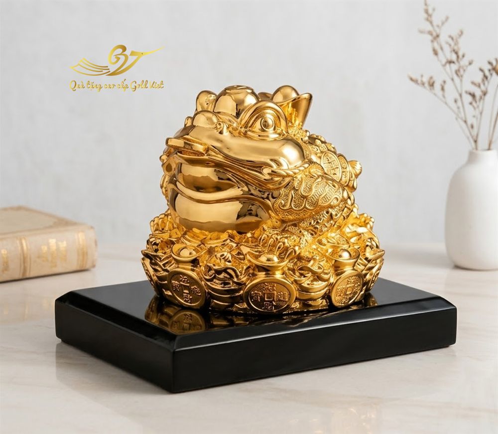 Tượng cóc ngậm tiền vàng mạ vàng 24k - size lớn