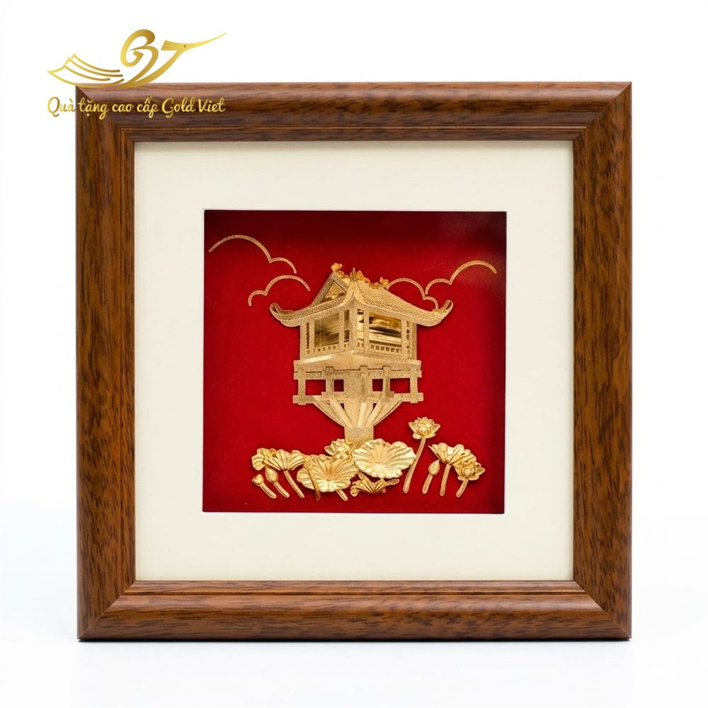 Tranh Chùa Một Cột Mạ Vàng Kích thước 25x25 cm