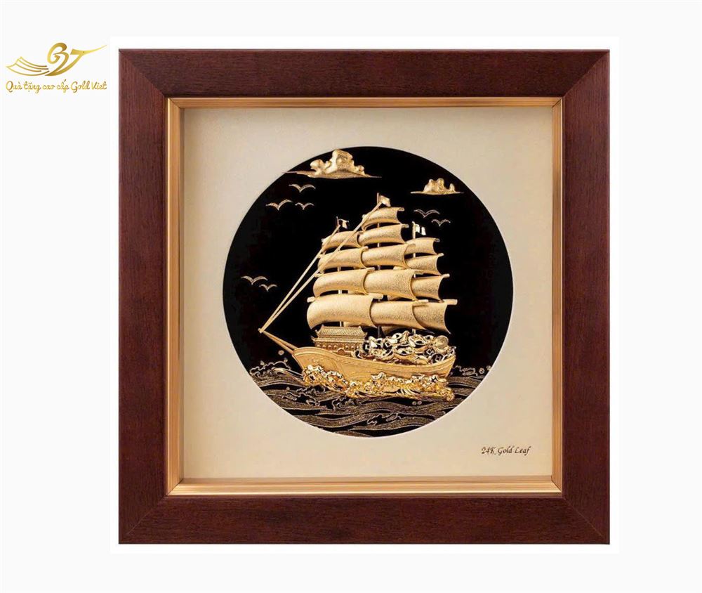 Tranh thuyền buồm mạ vàng size nhỏ 20x20 cm