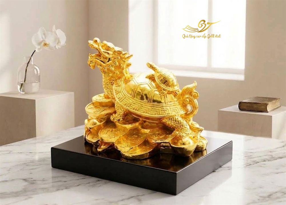 Tượng Long quy mạ vàng 24k - Tứ linh sinh tài khí 