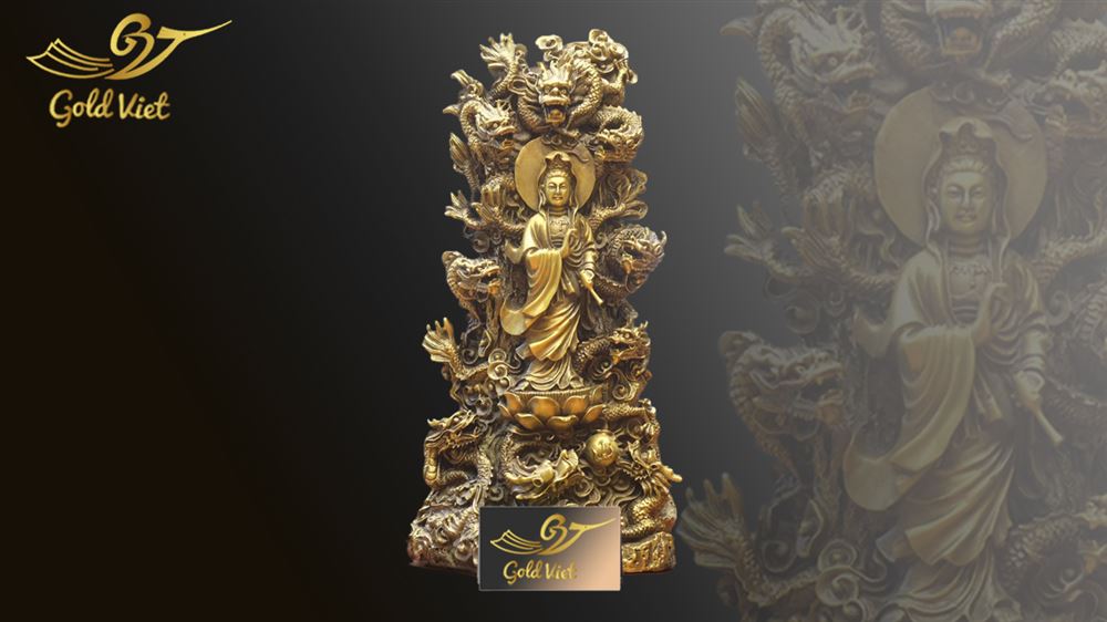 Tượng Phật Bà Quan Âm Mạ Vàng - Quà Tặng Mạ Vàng Cao Cấp 